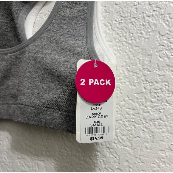 Micro Mesh Racerback Charcoal White Sports Bra Size Small - Picture 3 of 4